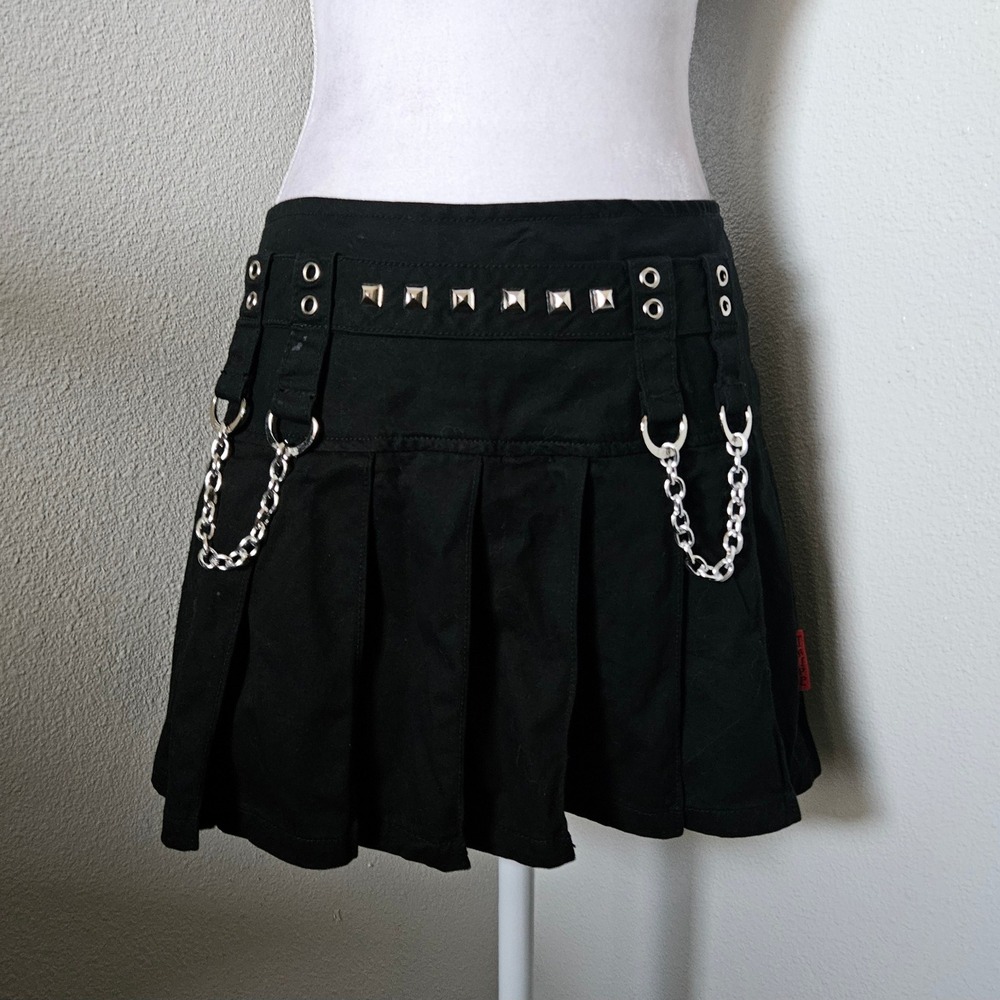 Tripp NYC Daang Goodman Black Studded Chain Pleated Mini Skirt Goth Punk